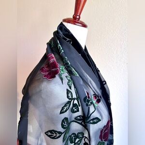 Vintage JJ Collection Sheer Black Velvet Scarf
